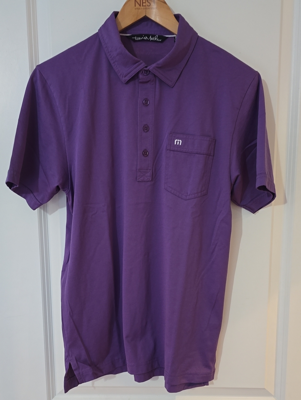 Travis Mathew Men's Deep Purple Short-Sleeve Polo with Chest Pocket
